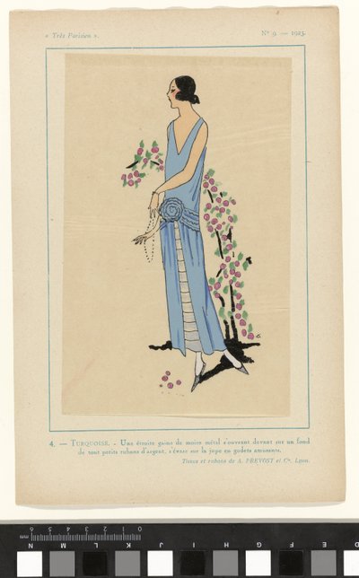 Très Parisien, 1923, No 9: 4. - TURQUOISE. - Une étroite gaine de moire... door Anonymous