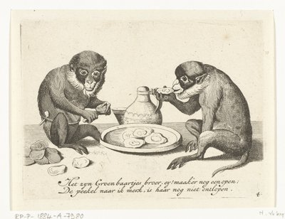 Twee apen eten oesters door Anonymous