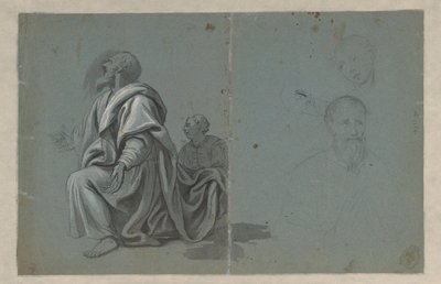 Twee geknielde figuren en twee kopstudies door Anonymous