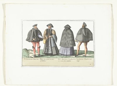 Twee mannen en twee vrouwen gekleed volgens de mode in Antwerpen en Brabant, ca. 1580 door Anonymous