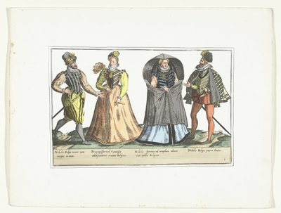 Twee mannen en twee vrouwen gekleed volgens de mode in de Nederlanden, ca. 1580 door Anonymous