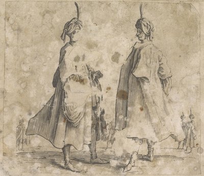 Twee mannen in mantel met tulband op het hoofd (Kostuumstudies) door Anonymous