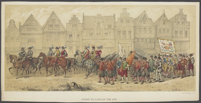 Utrechtse maskerade, plaat b: strijd te land en ter zee, 1856 door Anonymous