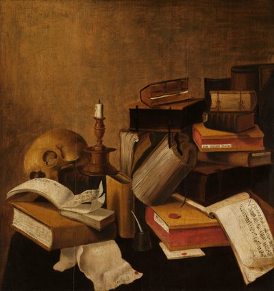 Vanitas stilleven met boeken door Anonymous