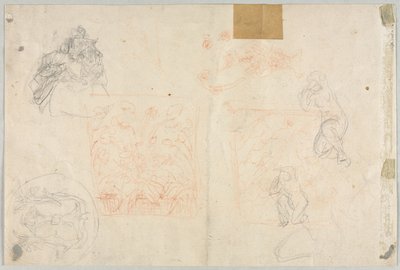 Diverse Schetsen van Figuren en Planten (verso) door Anonymous