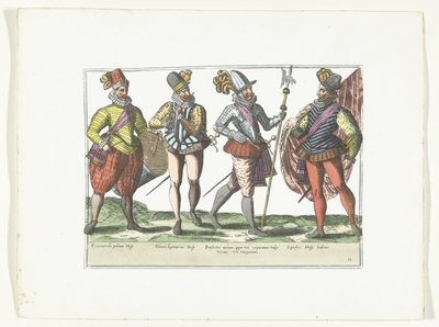 Vier Spaanse militairen in uniform, ca. 1580 door Anonymous