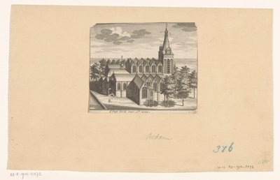 Vogelvluchtgezicht op de Oude Kerk te Amsterdam, voor 1544 door Anonymous
