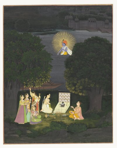 Vrouwen die Shiva aanbidden worden onderbroken door een visioen van Krishna door Anonymous