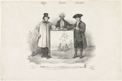 Wapenschild met Belg, Javaan en Hollander, 1826 door Anonymous