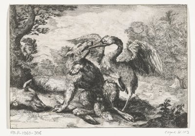 Wolf en kraanvogel door Anonymous