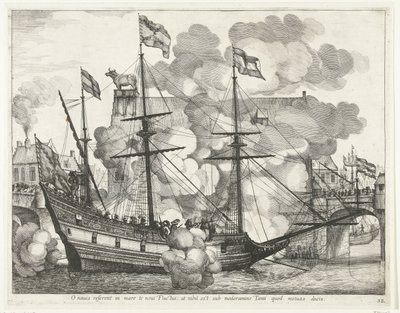 Zeilschip, naar rechts; intocht van Ferdinand te Gent in 1635 door Anonymous