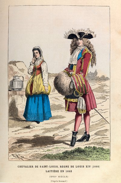 Een ridder van Saint Louis (1693) en een melkmeisje (1680) onder de regeerperiode van koning Lodewijk XIV in de 17e eeuw door Anonymous Anonymous