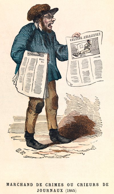 Een krantenverkoper in 1845, gravure, privécollectie door Anonymous Anonymous