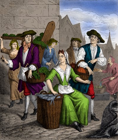 Een dame van de Halle tijdens het bewind van koning Lodewijk XVI, Gravure, Privécollectie door Anonymous Anonymous