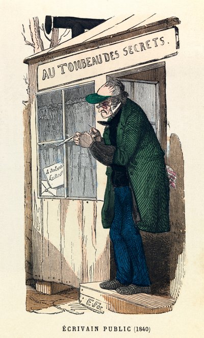 Een publieke schrijver in 1840 in Parijs, gravure door Anonymous Anonymous