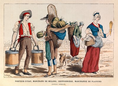 Een waterdrager, een meloenverkoper, een voddenman en een plezierverkoper in de 18e eeuw door Anonymous Anonymous