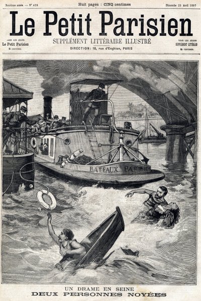 Ongeluk in de Seine: twee mensen in een verdronken boot. In 