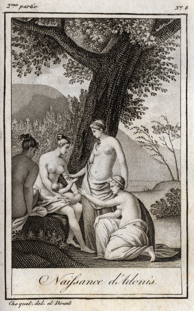 Adonis wordt geboren. Gravure uit 1819 in 