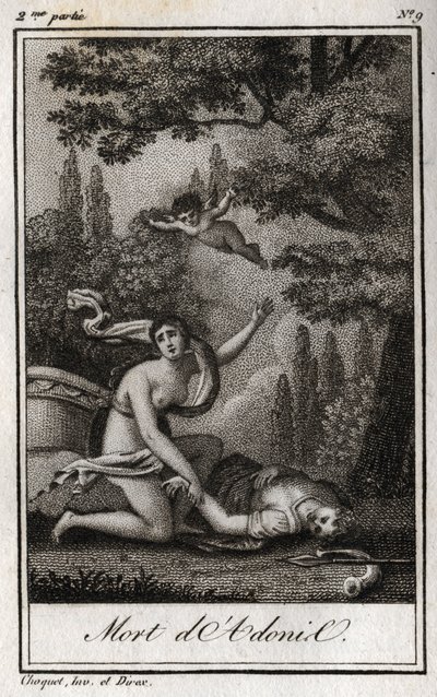 De dood van Adonis. Gravure uit 1819 in 