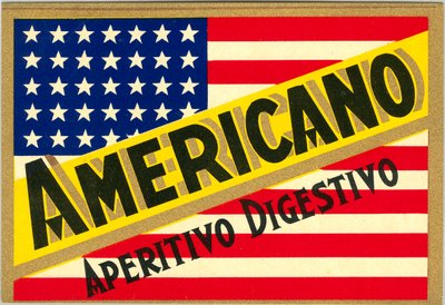 Advertentie voor Italiaanse short drink Americano, met Amerikaanse vlag door Anonymous Anonymous