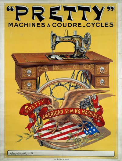 Reclameposter voor Amerikaanse naaimachine 