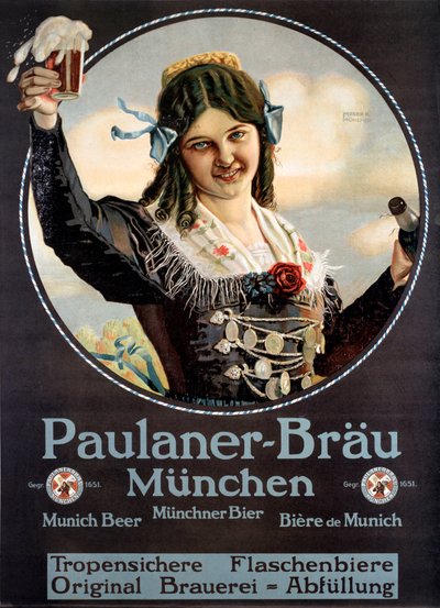 Reclameposter voor de Paulaner bieren geproduceerd in Duitsland door Anonymous Anonymous