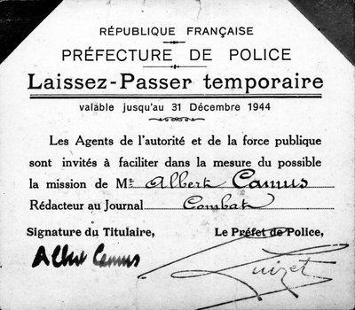 Albert Camus tijdelijke pas, geldig tot 31 december door Anonymous Anonymous