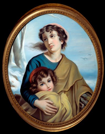 Allegorie van de winter. Een moeder beschermt haar kind om haar op te warmen. Anoniem schilderij, 18e eeuw. Rouen, Museum voor Schone Kunsten door Anonymous Anonymous