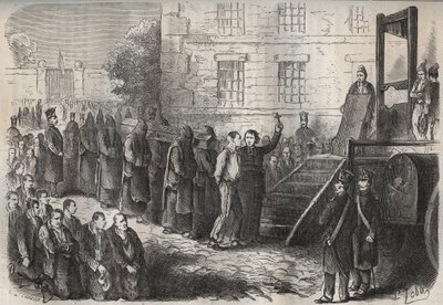 Een executie bij de Toulon Bagne in de 19e eeuw. Gravure in 