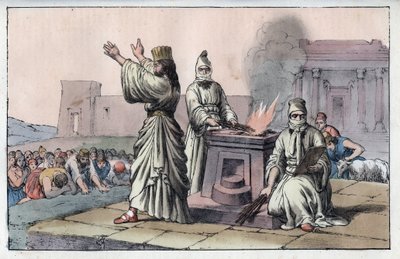 Oude Perzische beschaving: magiërs, officiële priesters en discipelen van Zarathoestra - gravure uit 