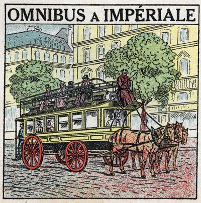 Dierlijke tractie: omnibus een imperiale in de 19e eeuw. Anonieme illustratie uit 1925. Privécollectie. door Anonymous Anonymous