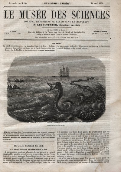 Verschijning van de zeeslang. Gravure uit 1858. Een van de "Musée des sciences" van 14 april door Anonymous Anonymous