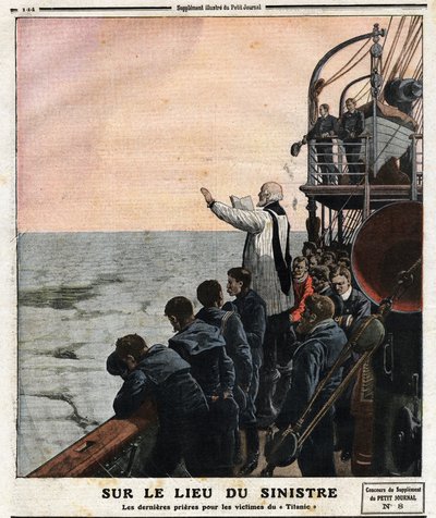 Op de plaats van de ramp, de laatste gebeden voor de slachtoffers van de Titanic. Tijdens zijn eerste reis van Southampton naar New York, botste de Britse trans-Atlantische lijnschip 