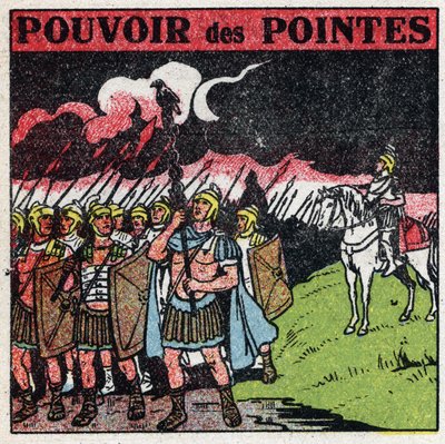 Atmosferische elektriciteit: Romeinse legionairs ontdekken dat de punt van hun schoppen lijkt te ontbranden tijdens een storm. Anonieme illustratie uit 1925. Privécollectie. door Anonymous Anonymous