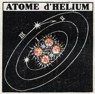 Atoom en Wetenschap: Helium Atoom. Anonieme illustratie uit 1925. Privécollectie. door Anonymous Anonymous