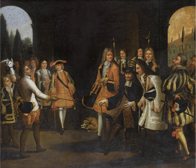 Audiëntie van Lodewijk XIV met tsaar Peter de Grote in Versailles door Anonymous Anonymous