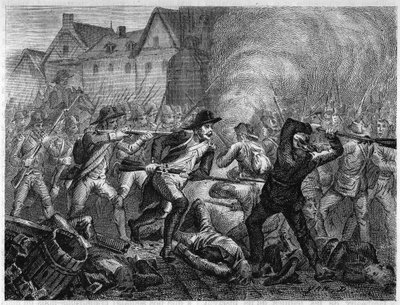 Slag bij Le Mans in 1793 tijdens de Vendée-oorlog. Gravure uit 1866 in “Histoire de la Révolution française” door Adolphe Thiers. Privécollectie. door Anonymous Anonymous