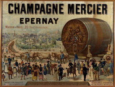 Grote vat champagne tentoongesteld op de Expo Universelle van 1889 - Reclameposter voor Mercier champagne, eind 19e eeuw door Anonymous Anonymous
