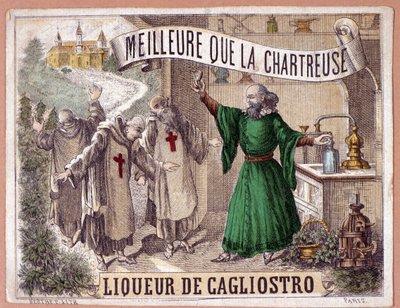 Cagliostro-likeur gemaakt van de distillatie van aromatische kruiden door monniken door Anonymous Anonymous