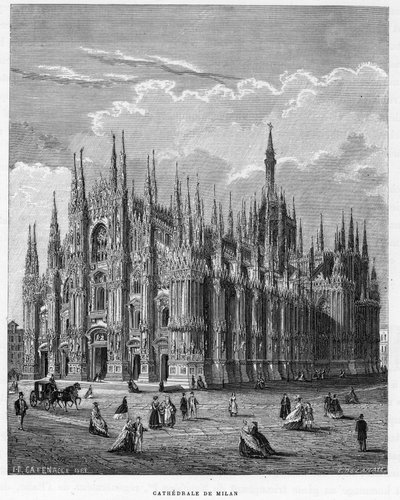 Kathedraal van Milaan (Duomo, Milano), Italië. gravure van 1859 in "de galerijen van Europa - Italië" door Armengaud. Privécollectie. door Anonymous Anonymous