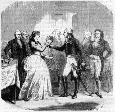 Charles Francois du Perier genaamd Dumouriez (1739-1823), Franse generaal bij Madame Roland (Manon Roland) (1754-1793) - Gravure in 
