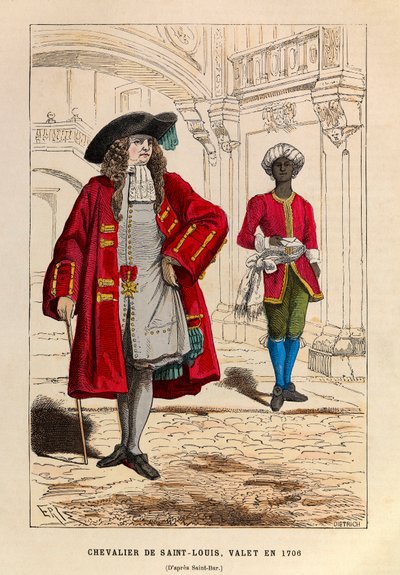 Kostuum van een ridder van Saint Louis vergezeld door zijn knecht in 1706 (regering van koning Lodewijk XIV) - Ridder van de Orde van Saint Louis en een knecht door Anonymous Anonymous