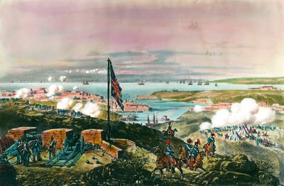 Krimoorlog (1853-1856): de Franse en Britse bondgenoten met de Turken belegeren de Russische haven Sebastopol. Gravure 19e eeuw door Anonymous Anonymous