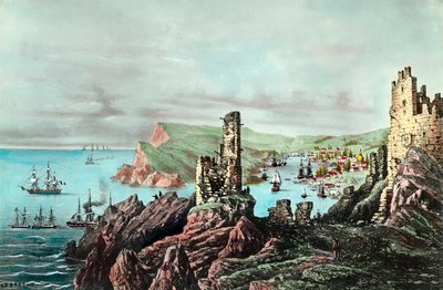 Krimoorlog: uitzicht op de haven van Balaklava in de Krim. Gravure rond 1854-1855. Privécollectie door Anonymous Anonymous
