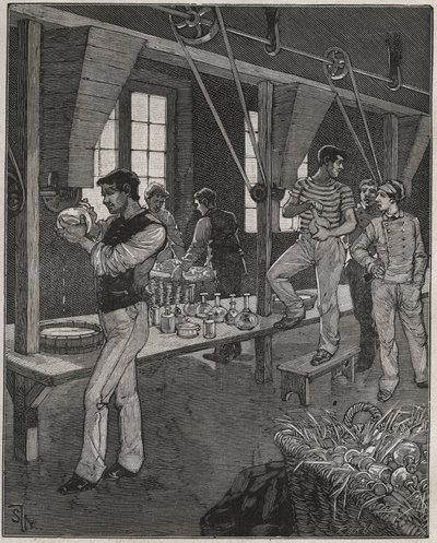Kristalgraveerderswerkplaats in Frankrijk in de 19e eeuw. Gravure uit 1885 in 