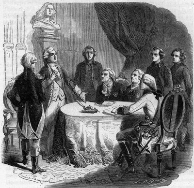 Verklaring van Pillnitz - Oorlog van de Eerste Coalitie 1791 - 1797 - conferentie in Pillnitz 25 - 27-8- 1791 - Keizer Leopold II (1747-92), Frederik Willem II koning van Pruisen (1744-97) en Frederik Augustus I de 