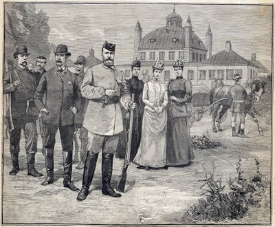 Vertrokken voor de jacht Tsaar Nicolaas II van Rusland (1868-1918) in Fredensborg, Denemarken. Gravure in Le Petit Parisien 1893 door Anonymous Anonymous