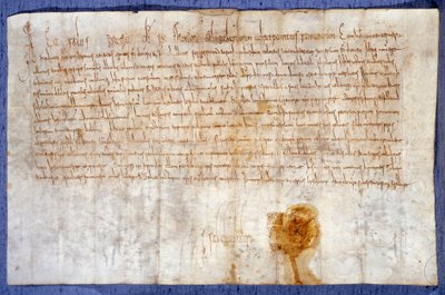 Schenking van koning Karel de Grote (Karel I, Karel de Grote of Carolus Magnus) (742-814) van de domeinen Luzarches en Mussy aan de abdij van Saint Denis op 25/02/775. Parijs, Nationaal Archief door Anonymous Anonymous