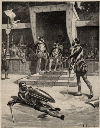 Duel tussen Francois de Vivonne de la Chataigneraie en Guy de Chabot, Baron de Jarnac in Saint Germain en Laye, Frankrijk 10 juli door Anonymous Anonymous