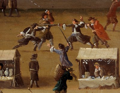Duel scène op de Pont Neuf in Parijs in de 17e eeuw (detail) door Anonymous Anonymous